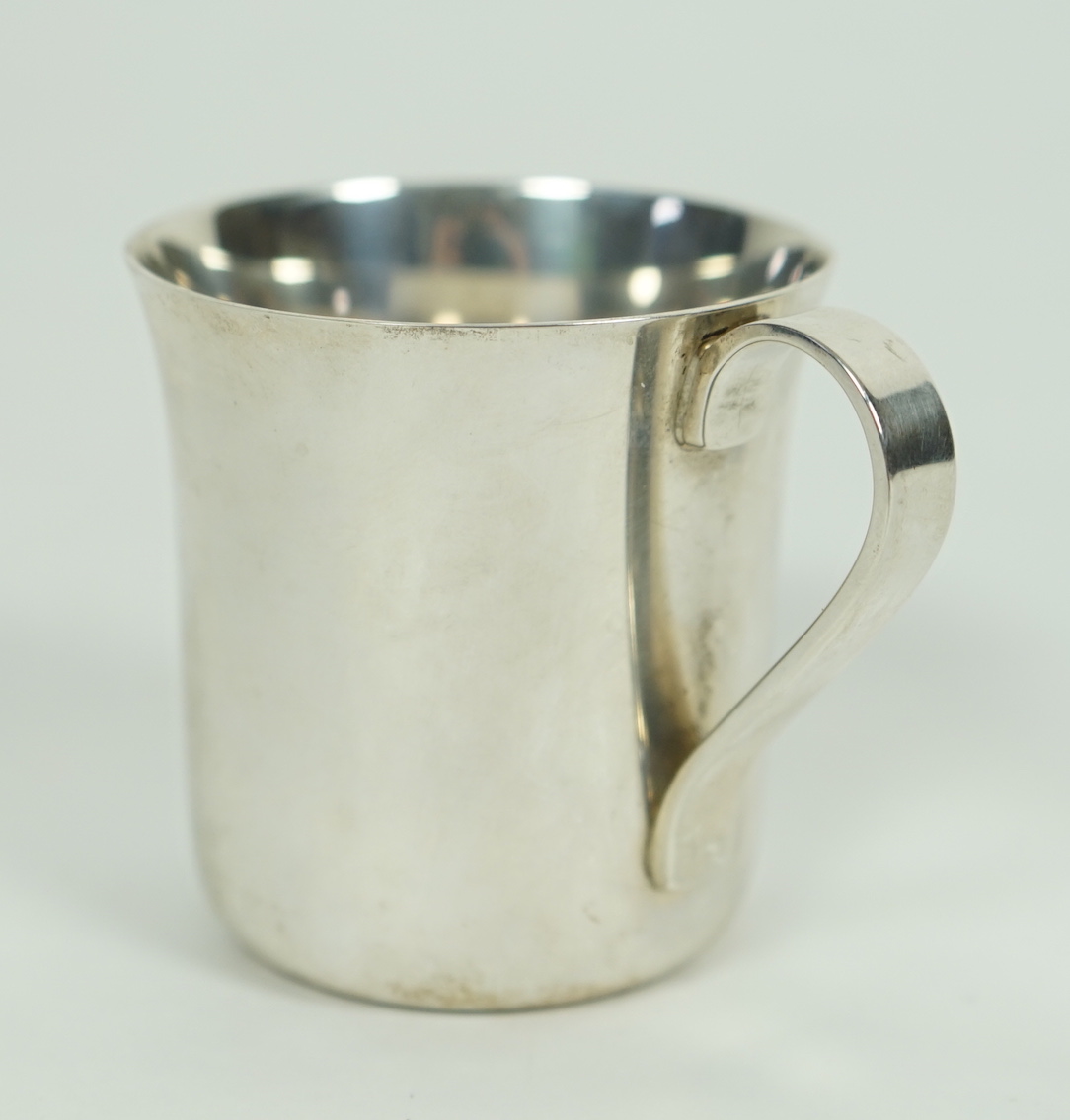 A modern Tiffany & Co sterling 925 christening mug, numbered 23245, height 6cm, 3.4oz, with Tiffany & Co box.